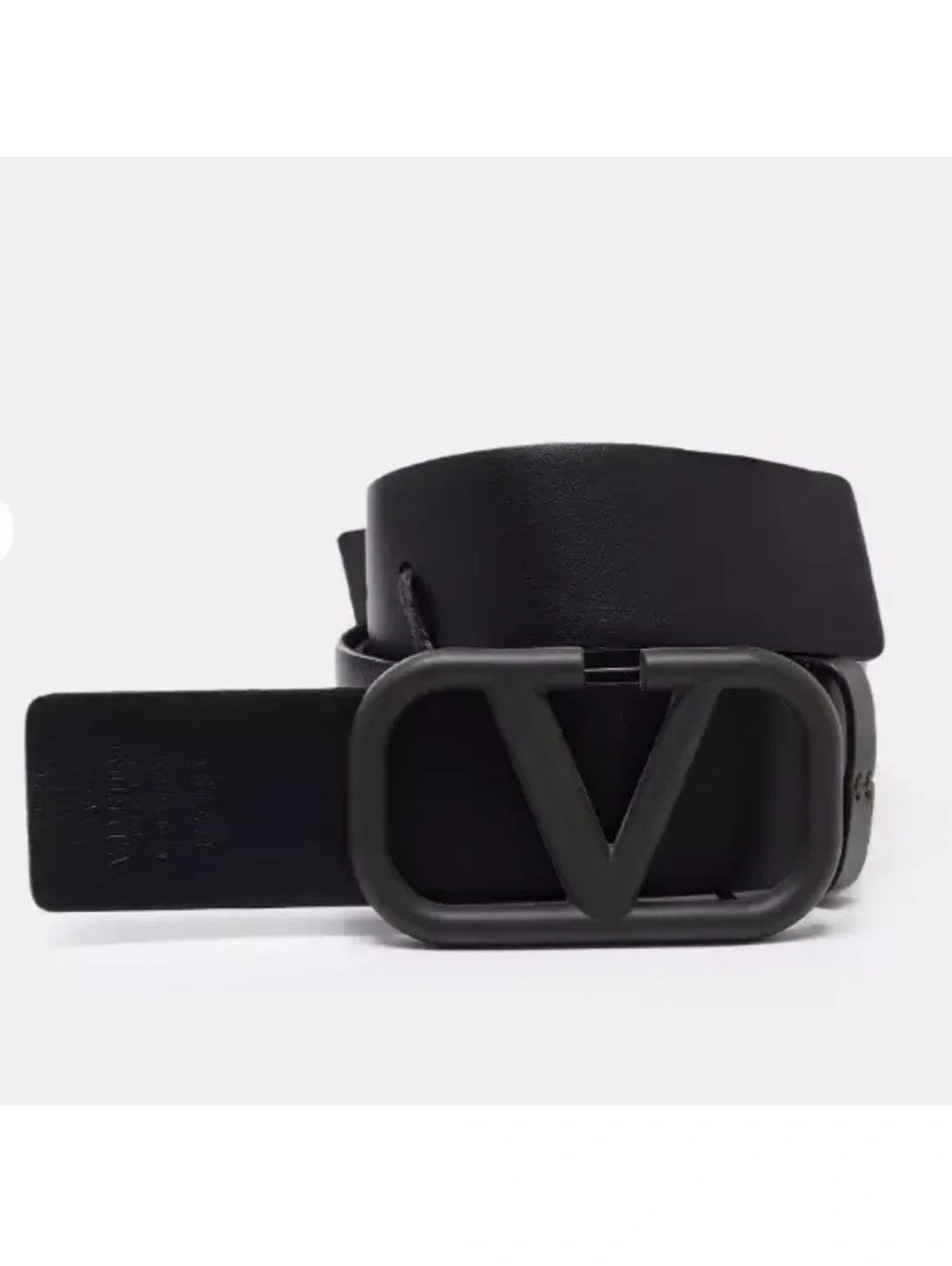 Valentino Garavani V-Logo Plaque Leather Belt in Olive Green, Size 90 New w/Tag